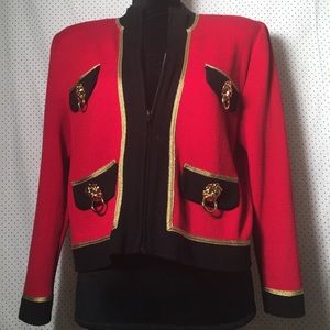 Beautiful Bright Red St. John Knits Zip up top